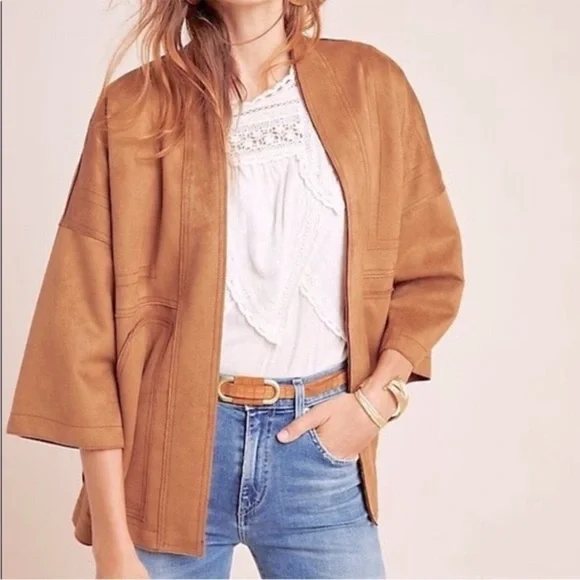 Anthropologie Scarlett Sueded Kimono Jacket NWT Bronze Brown - Picture 4 of 11